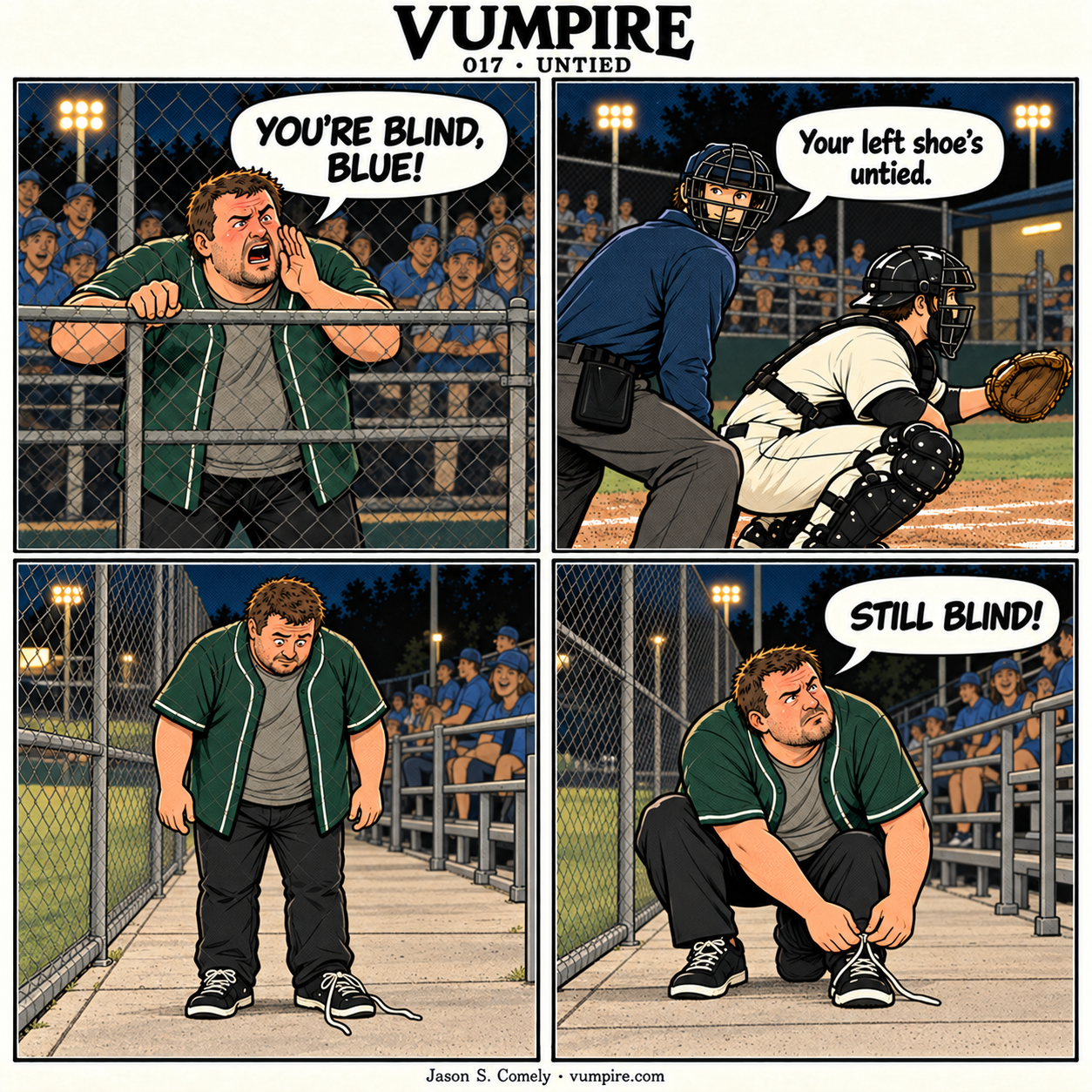 VUMPIRE 017: Untied. Four-panel comic. A complete transcript follows below.