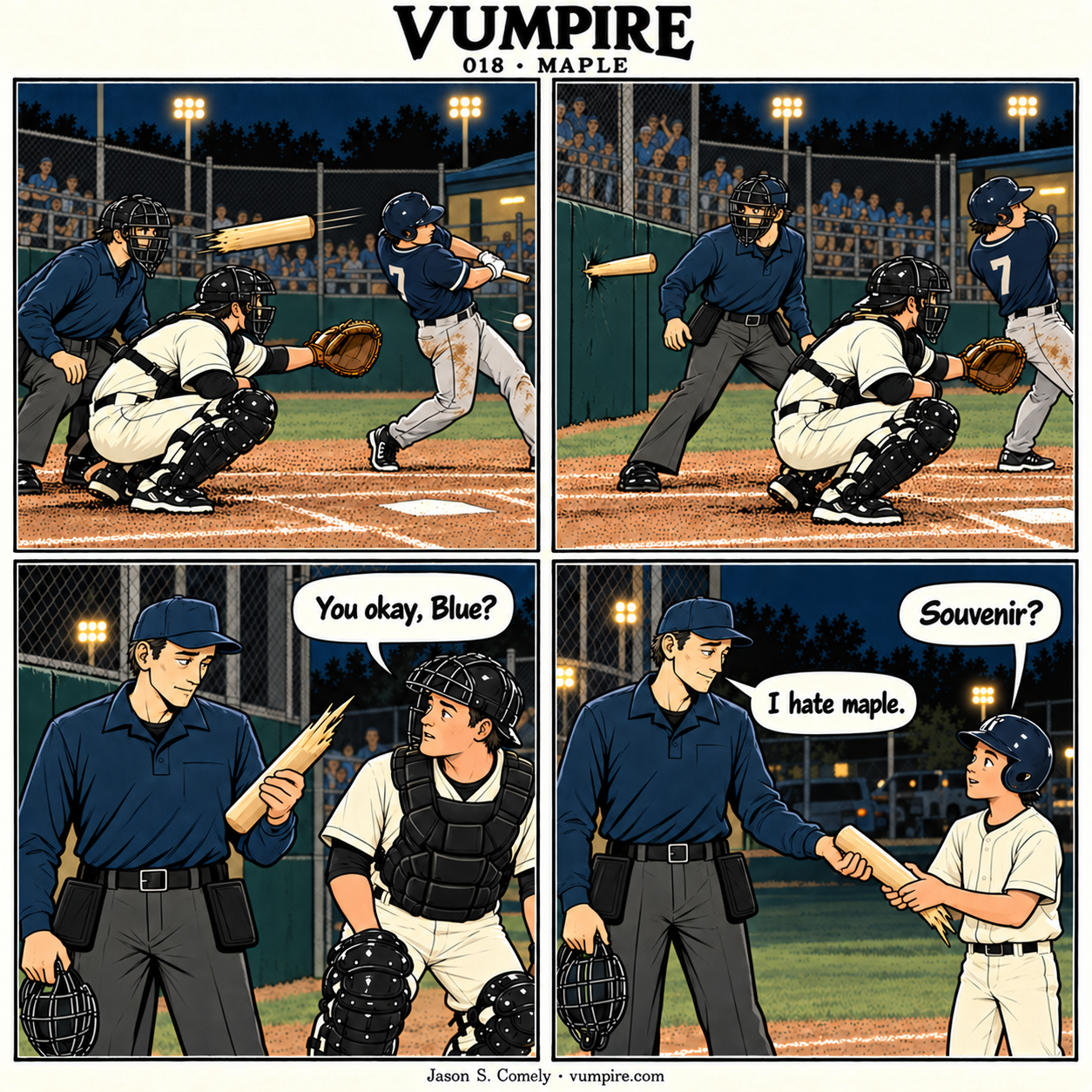 VUMPIRE 018: Maple. Four-panel comic. A complete transcript follows below.
