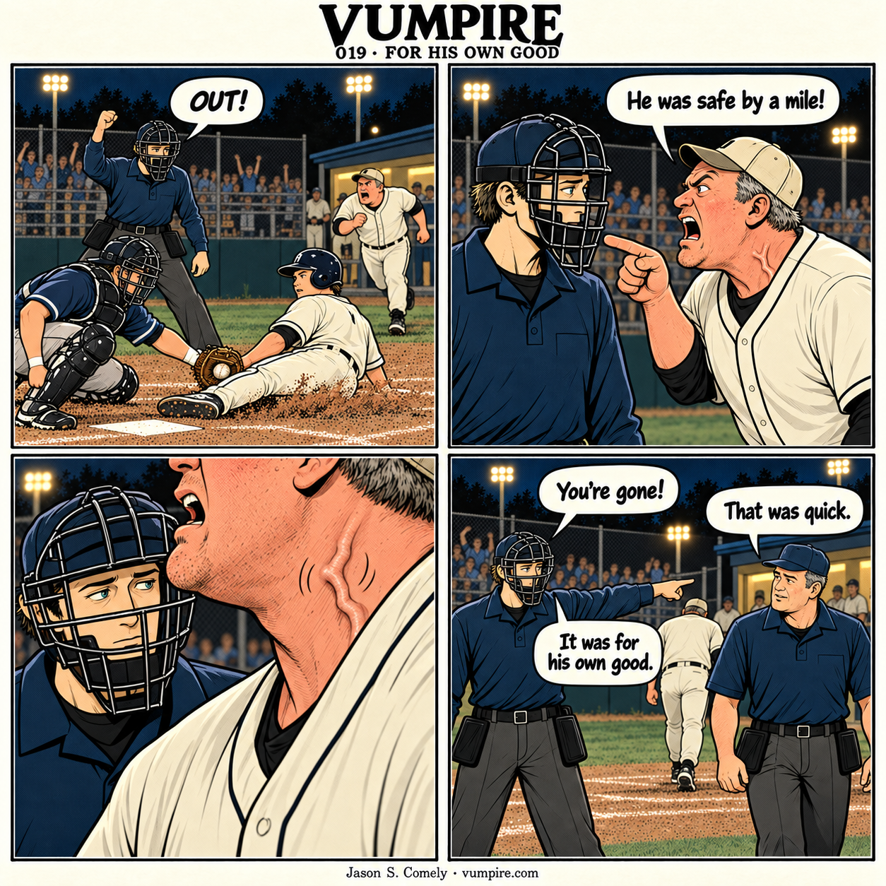 VUMPIRE 019: For His Own Good. Four-panel comic. A complete transcript follows below.